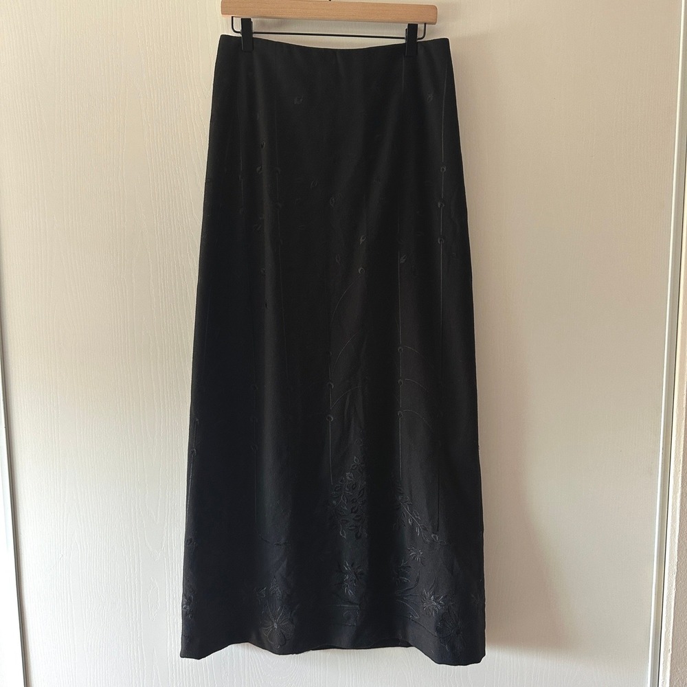 Talbots Womens Size 4 Black Wool Embroidered Maxi Skirt Whimsigoth Dark Romance